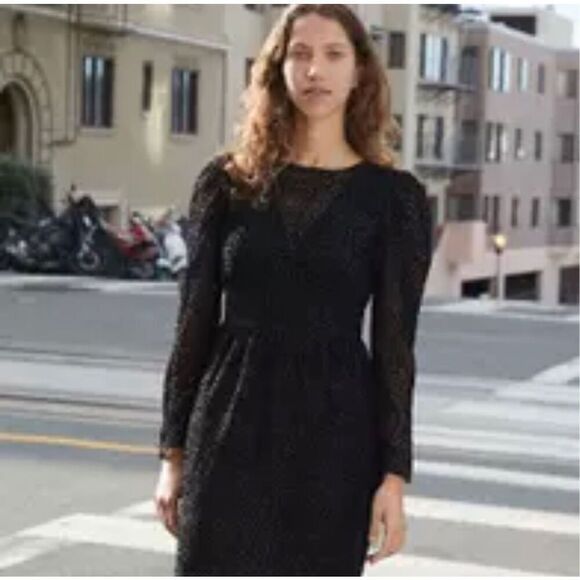 NWT Express Black Velvet Dot Long Sleeve Dress Medium - Picture 1 of 7